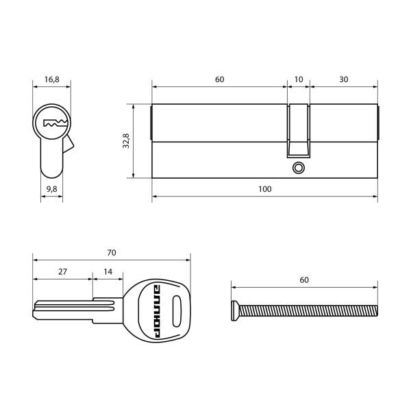 АЛЛЮР HD F 100-5К CP (35x65) хром перф.кл Цилиндровый механизм (50,10)