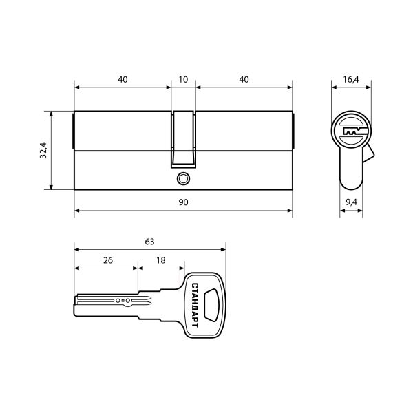 Стандарт Z.F.90-5K (40x10x40) SN 5кл перф.ключ/ключ. Цилиндровый механизм(120,12)