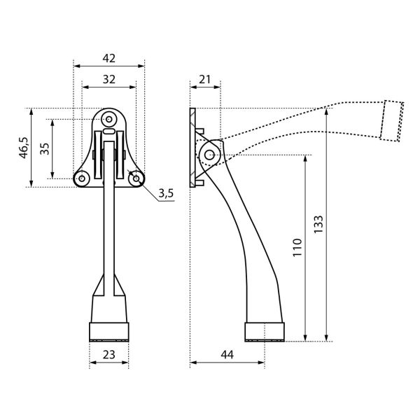Фиксатор дверной АЛЛЮР КН-130 РУ (козья ножка) Черный (RAL9005) (100)