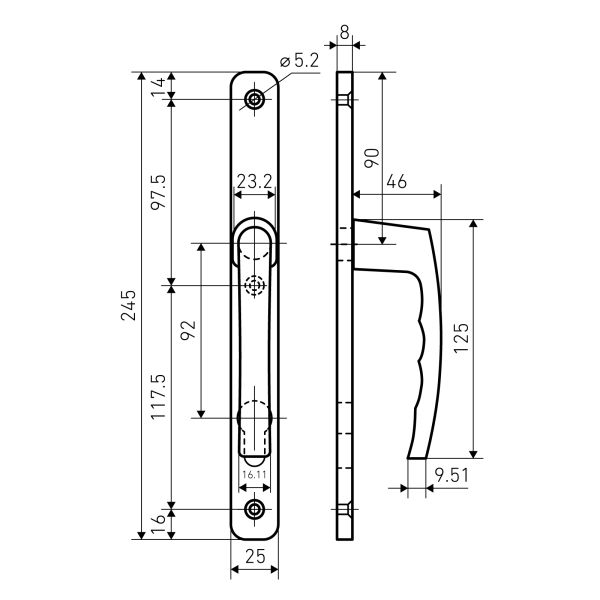 БУЛАТ РФ 92.25.02.9016 УРАЛ белый с пружин. м/о 92 "под пальчики" для узкопроф. Комплект ручек (30)