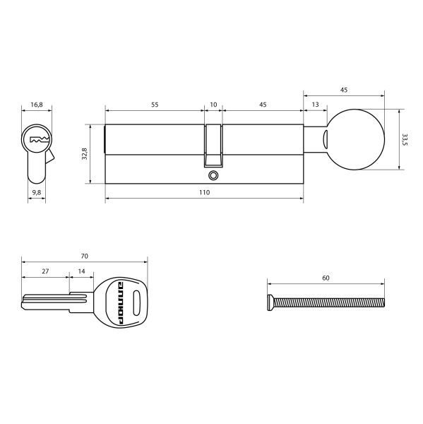 АЛЛЮР HD FG 110-5К CP[45Gх10х55](60x50G) хром перф.кл Цилиндровый механизм (60,50,10)