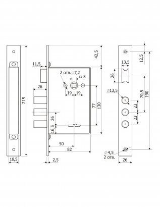 1.06.02 Замок врезной Гранит никель сувальдный ст5шт d18мм тяги РФ