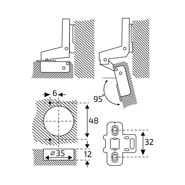StahlBuro 1111 Clip-On 2 шт., хром. Петля мебельная внутренняя  с доводчиком (50)