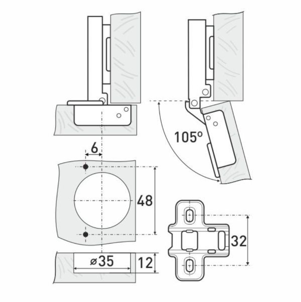 StahlBuro 1109 Clip-On 2шт., хром.Петля мебельная накладная с доводчиком  (100)