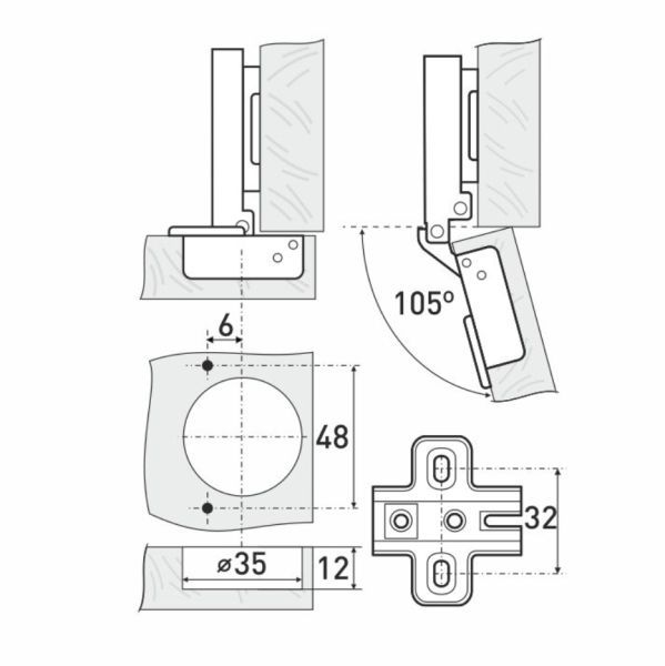 StahlBuro 362 А Slide-On 2шт., хром. Петля мебельная накладная  (100)