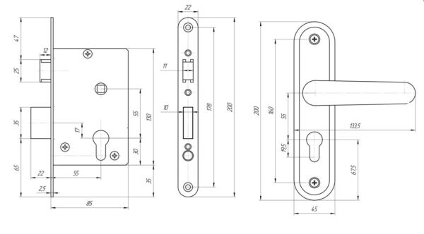Замок врезной Абсолют ЗВ4-3/07 (Бронза)