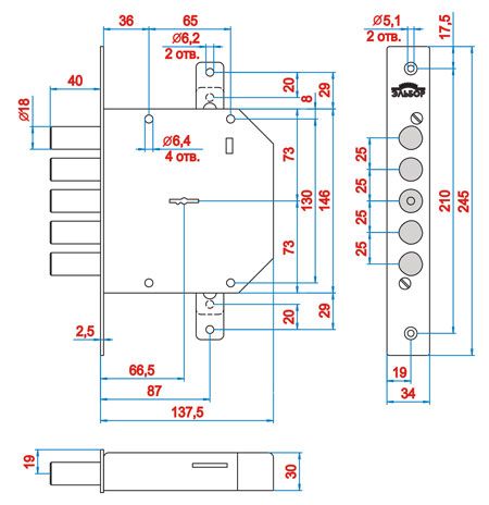 1.06.02 Замок врезной Гранит никель сувальдный ст5шт d18мм тяги РФ