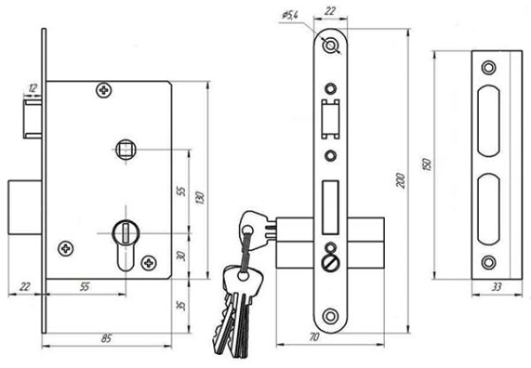Замок врезной ЗВ 4-3.01 (хром) (15) РФ