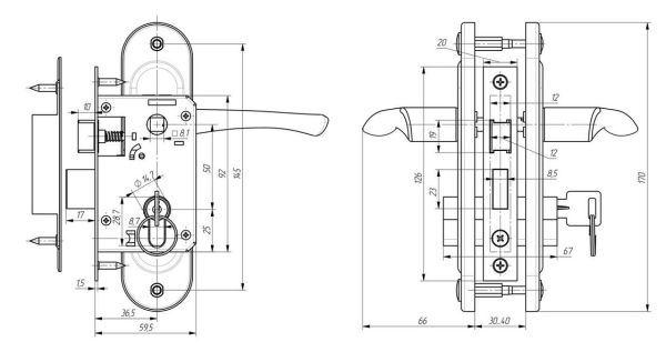 Замок врезной ЗВ 4-50.01 (бронза)