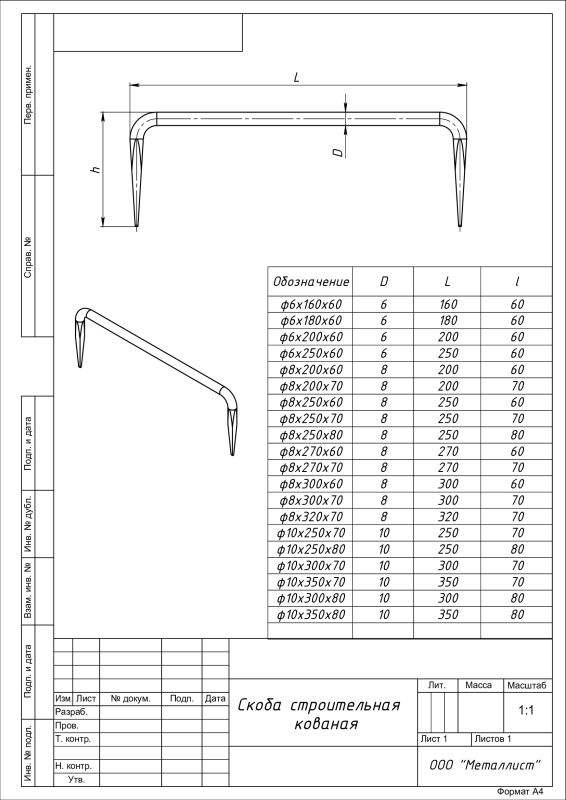 Скоба ССК 10*350*70 б/п (50) РФ