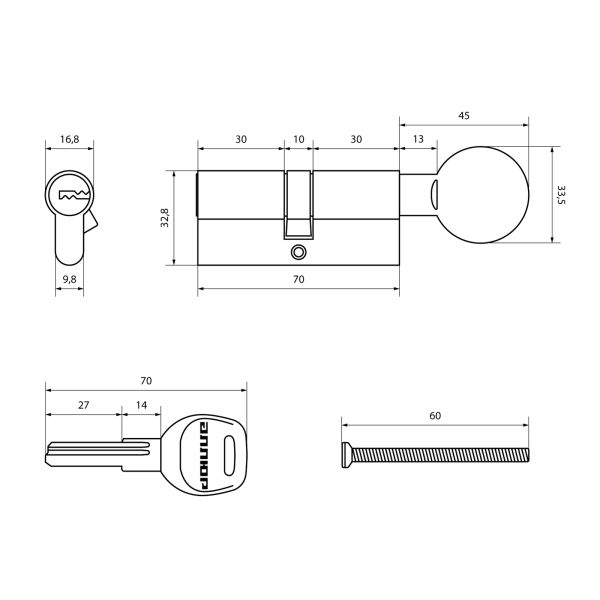 АЛЛЮР HD FG 70-5К BP (35x35G) латунь перф.кл/верт Цилиндровый механизм (60,50,10)