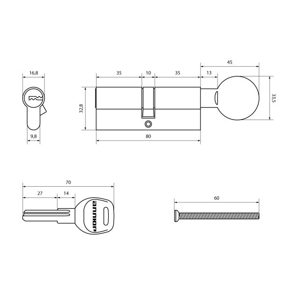 АЛЛЮР HD FG 80-5К BP (40x40G) латунь перф.кл/верт БЛИСТЕР Цилиндровый механизм (60,50,10)Китай