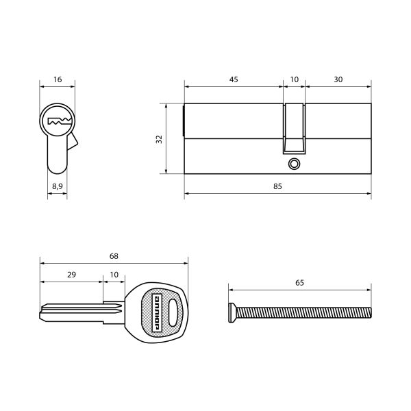 АЛЛЮР DL-01 85 (30х10х45) BP перекод.5+2 перфокл. Цилиндровый механизм (40,10) Китай