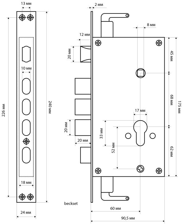 СТАНДАРТ ЗВ1-09СТ без ц/мех.б/о для кит.металл.дверей Замок врезной б/руч (20)Китай