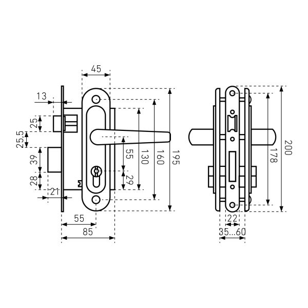 8839 Птимаш ЗВ4-3.08 (ЗВ4-1.55) хром СТЯЖКИ м/о 55 Замок врезной с/руч (10) РФ