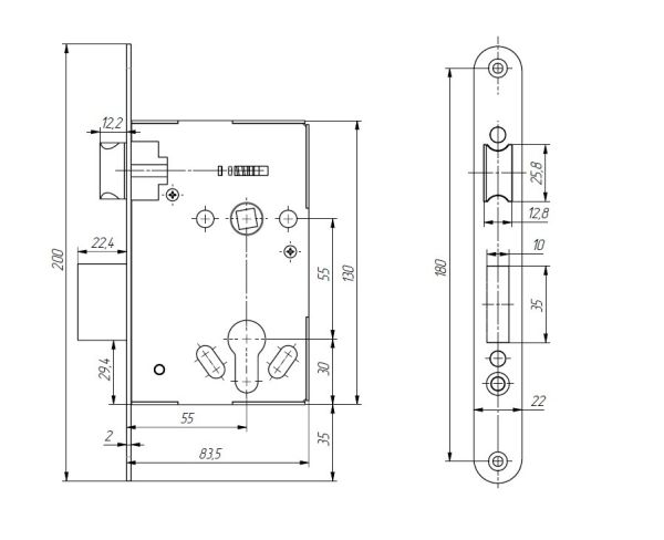 Замок врезной Абсолют ЗВ4.011 (корпус)