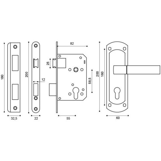 Замок цилиндровый в комплекте с ручкой LOCKSET25.ORION.5558-1 (KIT P25 5558 ORION) AB бронза