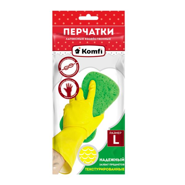 Перчатки хозяйственные латексные L желтые Komfi/240/12