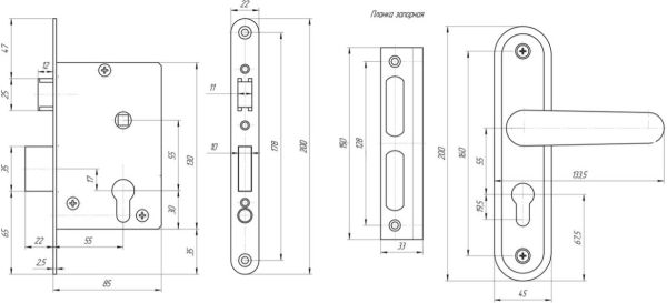 Замок врезной Омега ЗВ4-55.27 (хром)