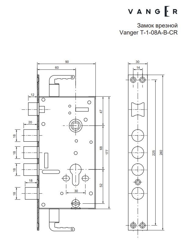 Замок врезной Vanger T-1-08A-B-CR