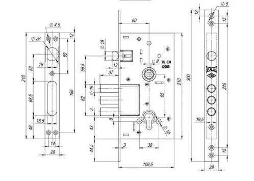 Замок врезной LS V42R 85BS60-CP