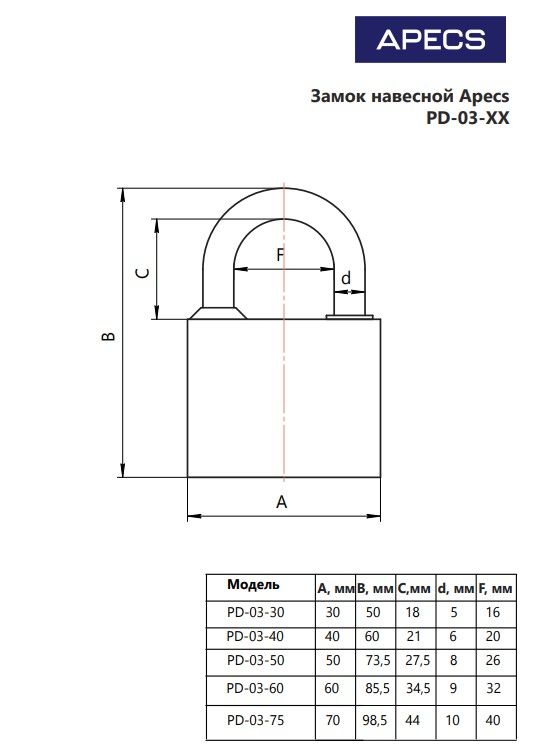 Замок навесной Apecs PD-03-40 Китай