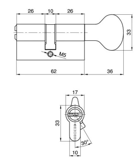 Цилиндровый механизм KALE KILIT 164BM 26+10+26:62mm,NP,5K,STB,к-в