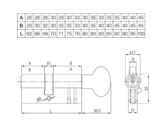 Цилиндровый механизм KALE KILIT 164BM 35+10+35M:80mm,NP,5K,STB,к-в