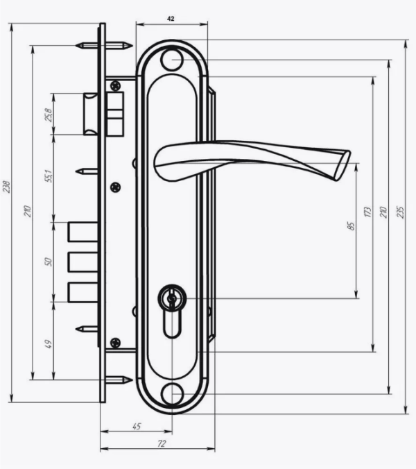 Замок врезной Абсолют ЗВ4-85/07 (медь) РФ