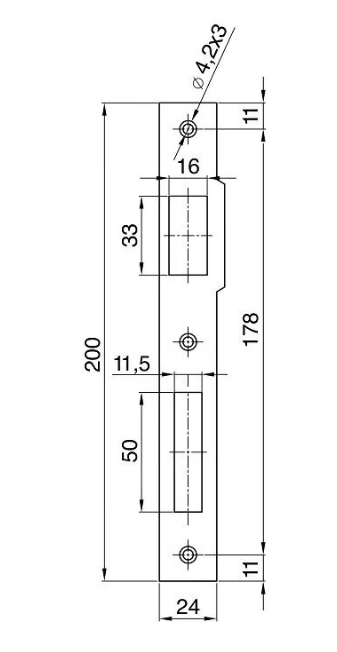 Планка ответная прямоульная для замков 153,152R,23NP