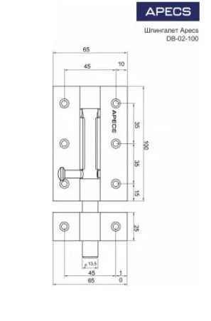 Шпингалет Apecs DВ-02-100-CR  Китай(5.60)