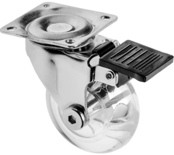 Колесо меб. Brasylia прозрачное d=50mm с тормозом KM-RD-50-CF