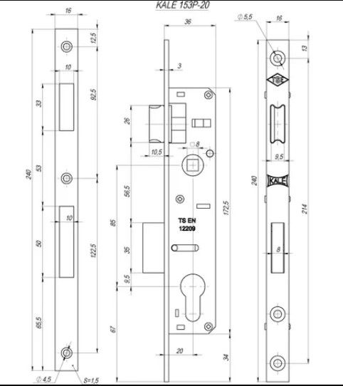 Корпус узкопрофильного замка с защёлкой 153/P (20 mm) w/b (хром)
