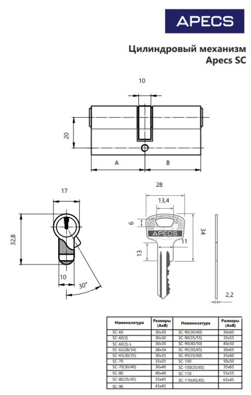Цилиндровый механизм Аресs SC-60-AB (SC-60-AB) Китай