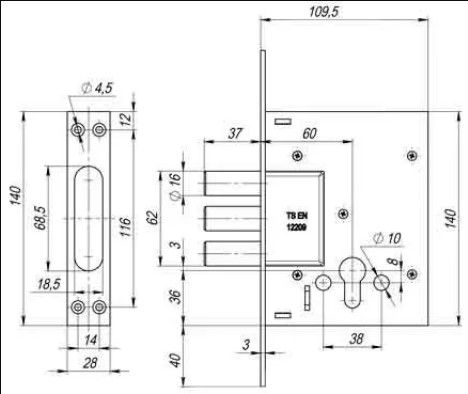 Замок врезной LS V257R BS60-CP