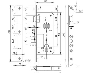 Корпус врезного замка с защёлкой DD900/C-45.85.3MR (900 3MR/CP W/B) CP хром Китай